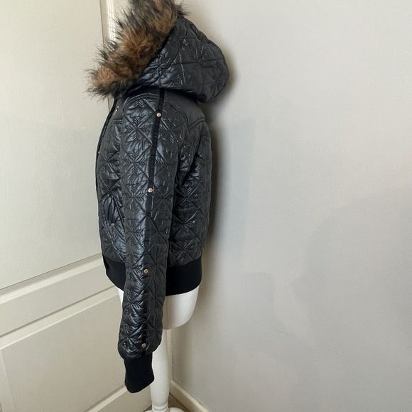 Adidas Respect Me Missy Elliot Jacket Size 14 Fur Hooded Black Puffa Puffer Y2K - Picture 7 of 16